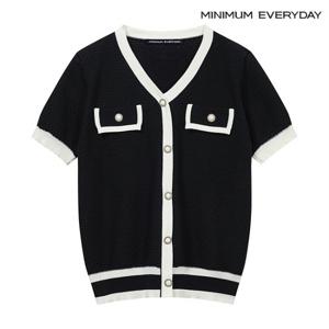 정상가:59,000원 ㅣ [미니멈 에브리데이]배색 브이넥 반팔 니트 (EB2KT023D)
