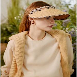 [닥스 액세서리] [[25SS]] DBHE5E130W3 [DAKS HAT][Helena] 헬레나 네츄럴 브라운 체크라인 라피아 썬