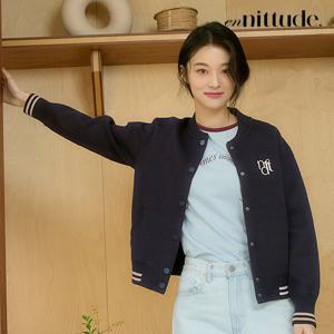 (최초가69,000원)엔니튜드 울 블렌디드 니트 보머재킷_차콜