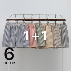 [브리치] 미즈큐즈 /  1 + 1상품  시원한 시어서커 스트라이프 밴딩 반바지 휴양지룩 홈웨어/ 6color
