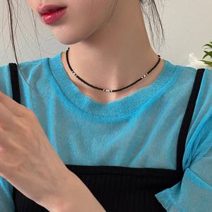 사아나 블랙 오닉스 은 볼 초커 레이어드 목걸이