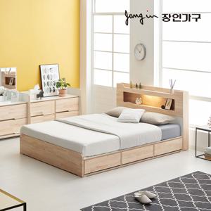 뉴시드니 LED 편백나무 수납헤드 3서랍 수납침대 Q_포켓20T매트