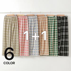 [브리치] 미즈큐즈 /  1 + 1상품  체크 패턴 밴딩 스판 와이드 팬츠 홈웨어 잠옷/ 6color