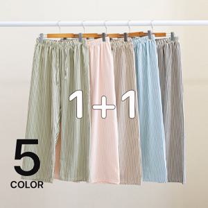 [브리치] 미즈큐즈 /  1 + 1상품  시원한 지지미 스트라이프 밴딩 와이드 팬츠 홈웨어/ 5color