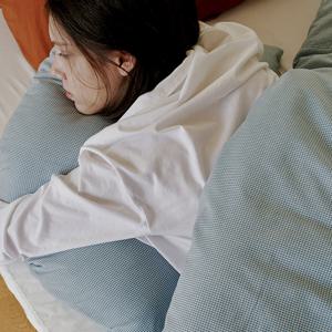블루 미니 체크 침구세트(이불커버+베개커버)