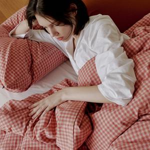 빈티지 레드 체크 침구세트(이불커버+베개커버)