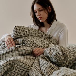 크로스 블랙 체크 침구세트(이불커버+베개커버)
