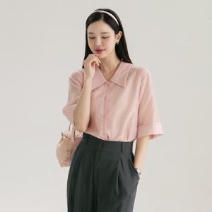 (~XL까지) 세루안 플랫 카라 텐셀 시스루 블라우스 여름 반팔 데일리 일상 캐쥬얼 출근룩 빅사이즈