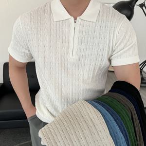 [브리치] 유인맨즈 / 머슬핏반팔니트 남자꽈배기반팔니트 반집업 카라티
