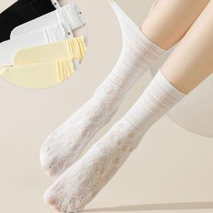 홀로우 통기성 메쉬 플라워 레이스 양말