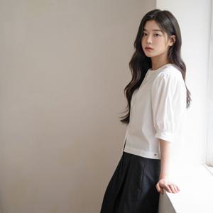 [파슨스] Round neck volume-sleeve blouse