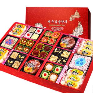 제주 감귤 한과 실속2단(+보자기) 설 추석 유과 선물 /어버이날선물 카네이션 브로치증정 가정의달 특가