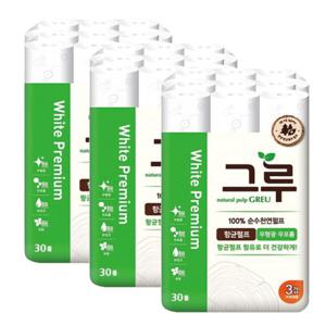 그루 화이트 프리미엄 천연펄프 화장지 3겹 27m 30롤 3팩