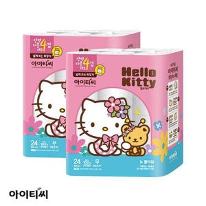 헬로키티 4겹 천연펄프 플라워 화장지 25m 24롤 2팩총48롤)