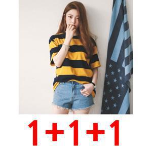 1+1+1  반팔티셔츠 봄옷 루즈핏 여름 여성복 반팔 상의 스트라이프