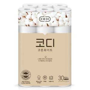 코디 코튼화이트 3겹 롤화장지 30m 30개입 1개