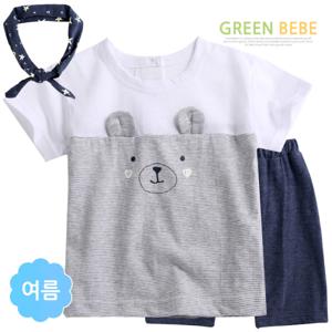여름 아기옷 국내생산 귀욤고미 반팔 상하복 2종셋트 돌 두돌 영유아복_그린베베