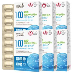네이처그랜드 100억 프로바이오틱스 아연 플러스 500mg x 60캡슐 6박스 유산균 12개월분