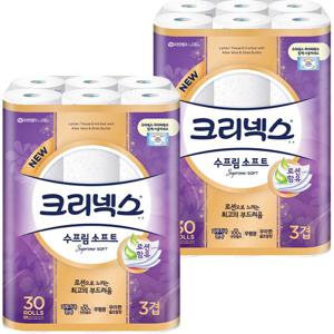 크리넥스 3겹 휴지 실속 팩 수프림 소프트 30m 30개입 2개