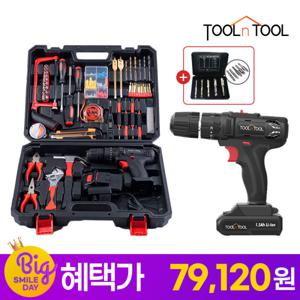툴앤툴 21V 무선 충전식 전동드릴 수공구세트 80P TNT-HEX21LIS (+볼트리무버 5P증정)