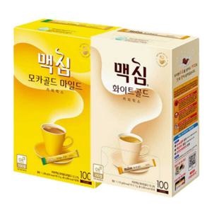 총2개 맥심모카골드마일드 100T + 화이트골드커피믹스 100T 학교간식 모카골드 화이트골드커피 모카커피