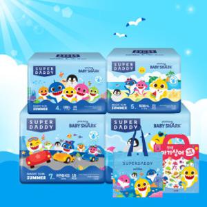 슈퍼대디 기저귀 (깜짝 15%+사은품/1BOX 최대 28213원)핑크퐁X매직슬림 썸머 아기상어 에디션 여름 4팩 외