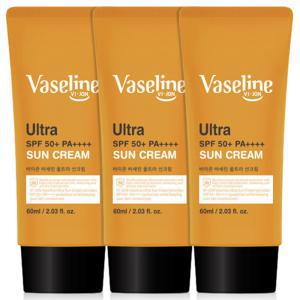 바세린 선크림 60ml 3개 SPF50+PA++++ 미백 주름개선 눈시림 백탁 끈적임 없는 얼굴 바디 썬크림