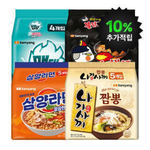 (캐시 10%추가적립)맵탱비빔 4입+삼양라면 5입+불닭 5입+나가사끼 5입 총19개입