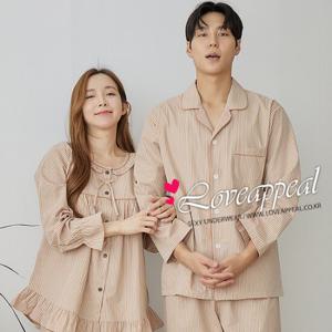 [러브어필] 국산 선염 스트라이프 베이지 커플잠옷WC9581,M9581