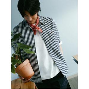[빈폴멘] [Green] 코튼폴리 체크 5부 셔츠  네이비 (BC4365N04R)