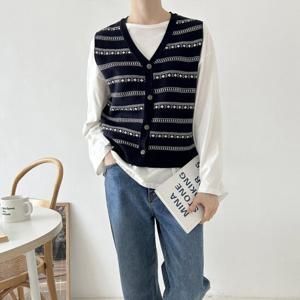 샵앤) 국산 여성 단추Y 루즈핏 니트 조끼 21DS-WVS-3036-오트밀
