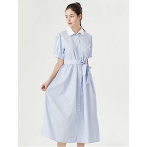 [르샵]스트라이프 카라 허리 끈 셔츠 롱 원피스 (DO2OW035A)
