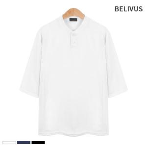 [빌리버스] 남자 티셔츠 헨리넥 기본 7부 무지티 BCM025
