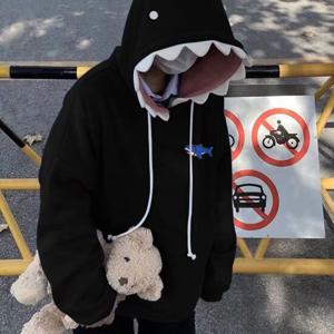 남자 캐주얼 상어 기모 포켓 후드 티셔츠 LD-TSK-SSIS694-블랙