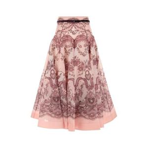 짐머만 여성 연핑크 Crush 린넨 프린티드 미디 스커트 2272SR251 PNKLACPRI