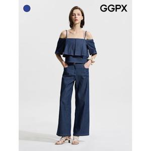 [GGPX]오프숄더 데님 블라우스 앤 팬츠 투피스 (GP4OP084F)