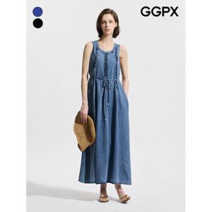 [GGPX]웨이브 라인 데님 끈 원피스 (GP4OP082F)