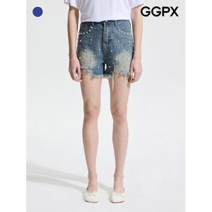 [GGPX]진주 데미지 숏 데님 팬츠 (GP4PT023F)