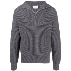 AMI Paris 골지 니트 하프 지퍼 스웨트셔츠 HKS600027