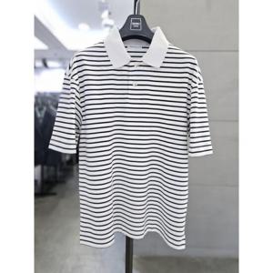 바쏘옴므 세이브존03 바쏘옴므 남자 화이트 단가라 오버핏 반팔 카라 티셔츠 WSAGZ2KT48A