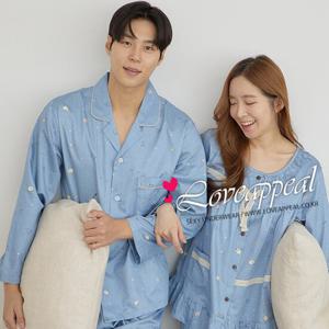 [러브어필] 국산 60수 주자면 딥블루 커플잠옷(WB9589,M9589)