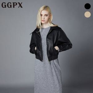 [지지피엑스]빅 카라 페이크 레더 집업 자켓 (GOHJKA36F)
