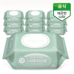 [깨끗한나라] 베이비 케어 디 오리진 물티슈 캡 100매 10팩
