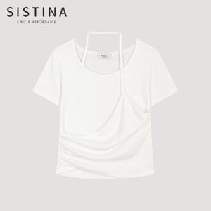 [SISTINA] 인기 언밸런스 레이어 크롭 티셔츠_AAJTSO21080_IV