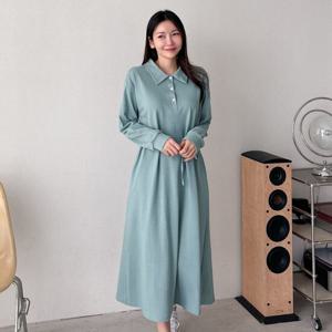 샵앤) 여성 면100 카라 허리끈 롱 원피스 ARA-WDR-3865-민트