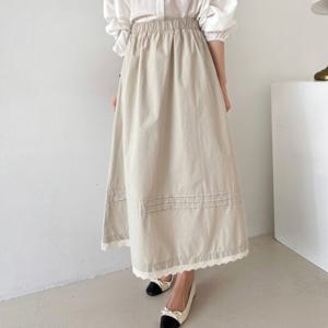 샵앤) 봄신상 여성 허리벤딩 밑단 레이스 데일리 미디 면 스커트 NYS-WSK-4222-베이지