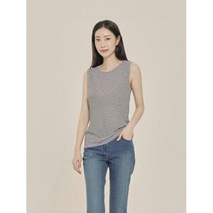 [올리비아하슬러]블랙 스트라이프 라운드넥 슬리브리스 티셔츠 OHCMTS002