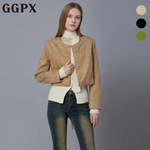 [지지피엑스]라운드 노카라넥 크롭 스웨이드 자켓 (GP2JK011F)