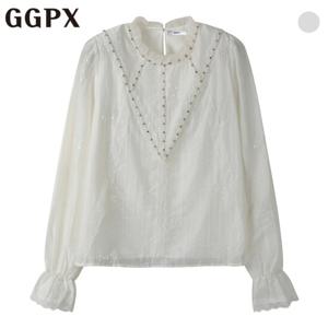 [지지피엑스]프릴넥 진주 레이스 블라우스 (GP1SH017F)