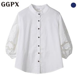 [GGPX] 펀칭 레이스 소매 히든넥 블라우스 (GP3SH005F)